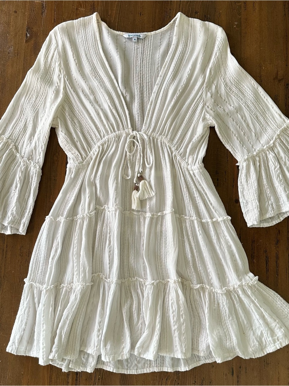 BLUE ISLAND Vacation Beach Swim Coverup Off White, Medium